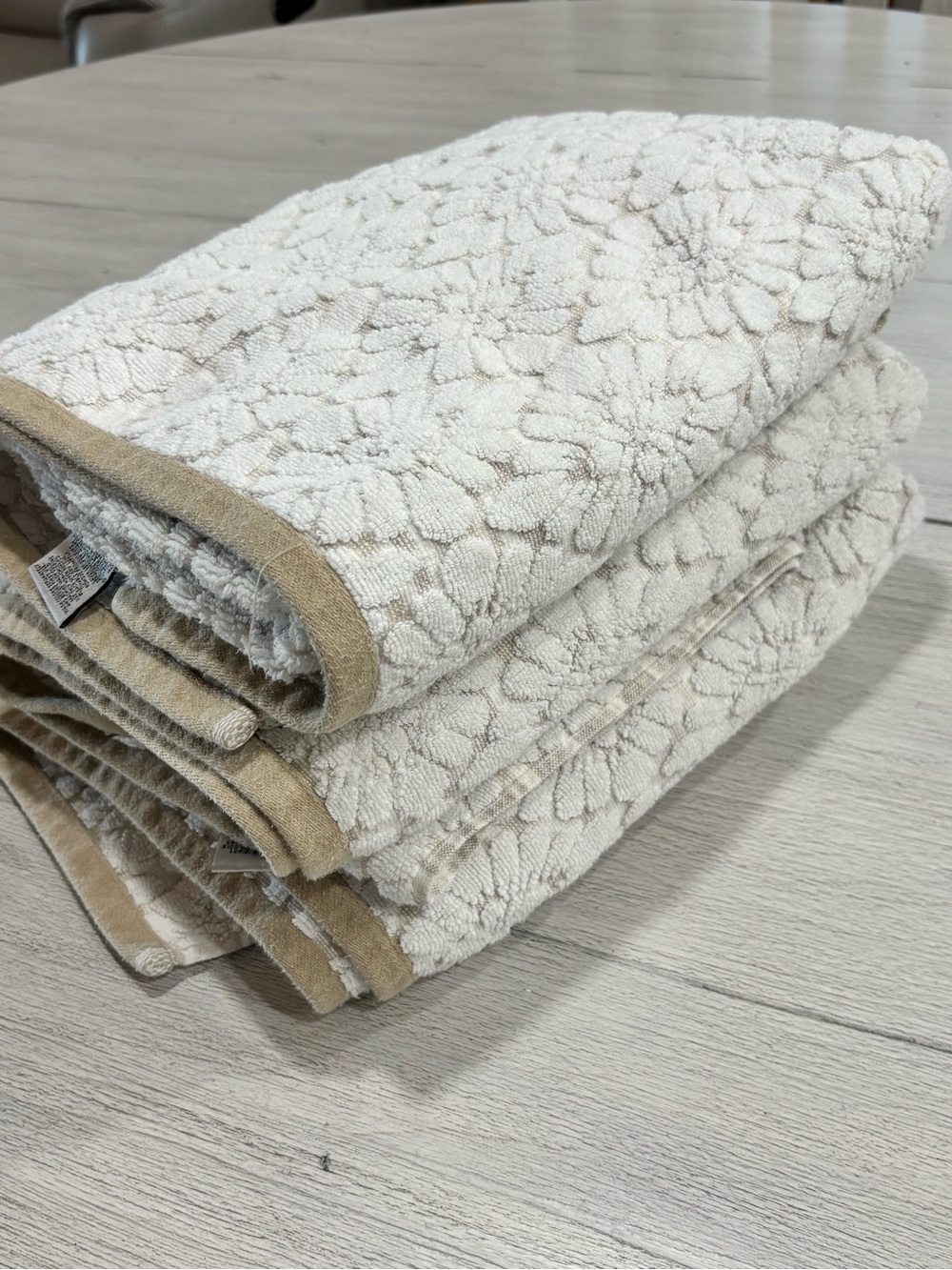 PERI HOME Set Of 3 Bath Towels White Beige MORRIS STAR Design Soft Cotton